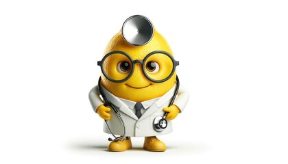 Witty illustrations of lemon as doctor, complete with lab coats, stethoscopes, and spectacles, showcasing healthcare themes