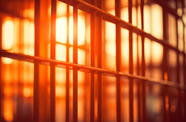 View of a sunset from behind a bars of a gated window