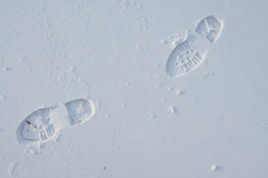 bootprints in the white snow