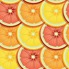 Foto op Plexiglas Rows of Sliced citrus like orange, lime and grapefruit pattern. Vector seamless pattern design for textile, fashion, paper, packaging and branding.  © Elemesca