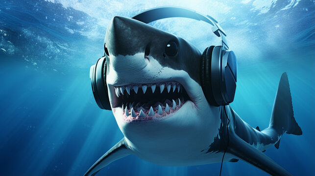 Music dj shark with sunglasses. generative ai