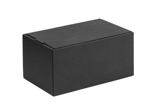 Black cardboard box isolated on white background. Box mockup design.