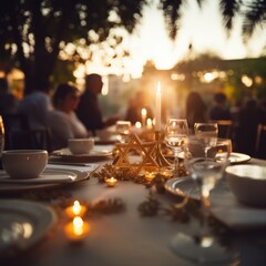 close-up of the Star of David symbolizing unity on a hanukkah festive dining table, capturing the harmony and togetherness of a celebratory meal
