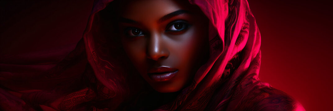 portrait of black african woman, a mysterious oriental beauty