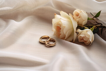 Gold and silver wedding ring on silver background, luxury wedding rings, wedding background...