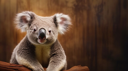 Fototapeta premium Portrait of a sweet koala on a brown background
