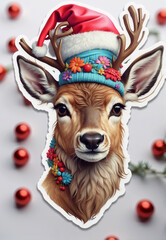 reindeer with Santa Claus hat, sticker
