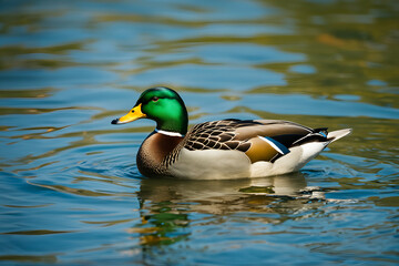 Fototapeta premium Green-headed duck on the water - Generative AI