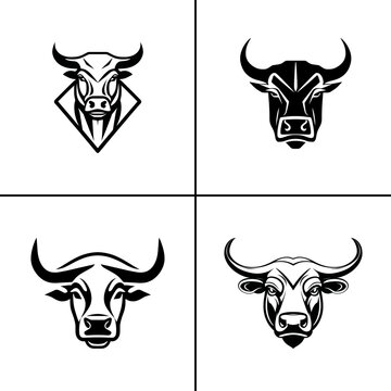 Bull Logo Set, Angry Bull Face, Bull Head Icon Set
