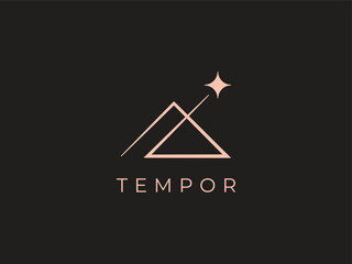 mountain with shooting star line logo design