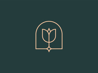 royal flower gold line logo design - obrazy, fototapety, plakaty