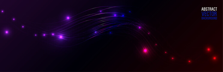 Abstract Glowing  lighting Lines on Black Background. Futuristic Space Vector Background. Neon Lights.