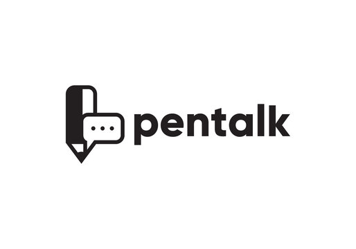 pencil with chat talk simple logo design concept