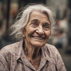 Starsza kobieta uśmiecha się - obrazy, fototapety, plakaty