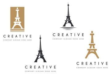 Simple Luxury Eiffel Tower logo design premium set vector illustration.