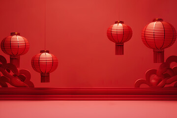 Red hanging lantern Traditional Asian decor - obrazy, fototapety, plakaty