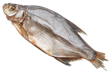 Fish. Dried or Dry seafood snack for beer. Salted sun-dried, jerked or smoked fish. Taranka, vobla. Russian or Ukrainian food. Caspian roach fish. Dead fish. High resolution. Isolated background