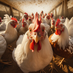 Kury na fermie drobiu. Farma z kurczakami - obrazy, fototapety, plakaty