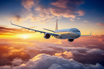 Obraz premium Сommercial plane flying in sky.