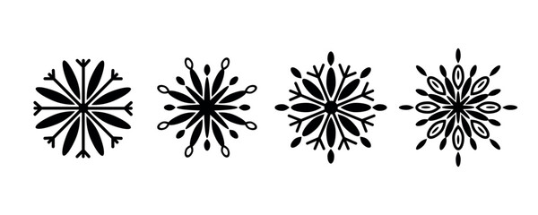 Snowflakes silhouettes set. Symmetrical snowflakes vector illustration - obrazy, fototapety, plakaty