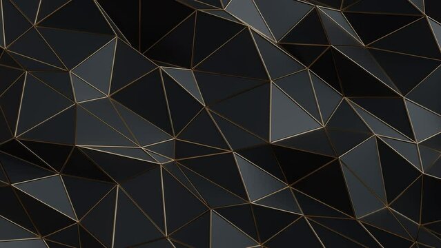 Black and gold abstract background. Abstract background for presentation template. Parametric Low poly triangle. 3d looping animation background
