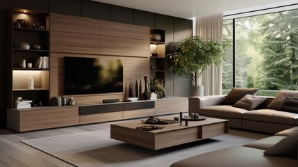 Modern Living Room With Stylish Furniture And TV Cabinet