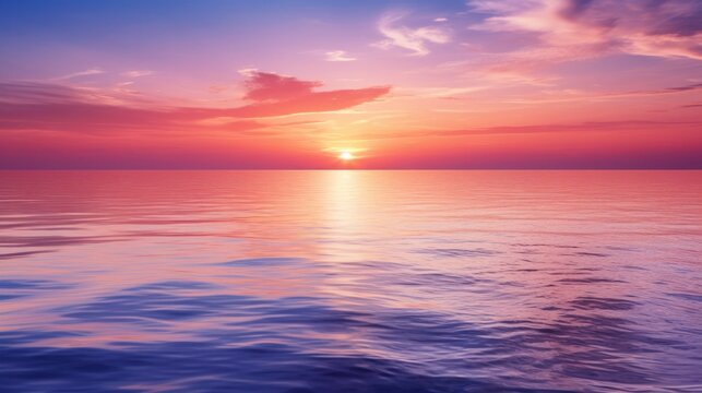 Background image captures the serene beauty of a sunset over a calm horizon, offering a perfect blend of warm hues and soothing tones. The sky is painted in a gradient of orange, pink, and lavender