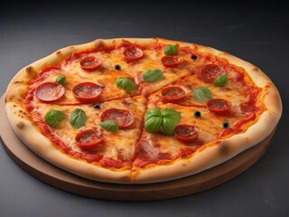 Fresh pizza on wooden table closeup