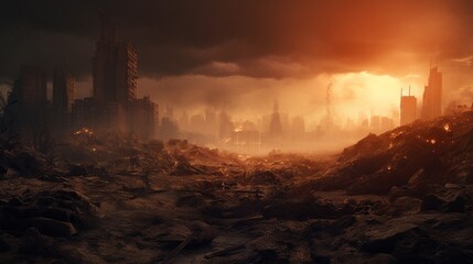 Post apocalyptic background image of desert city wasteland