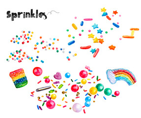 Watercolor illustration of sprinkles dessert close up. Design template for packaging, menu, postcards.  PNG