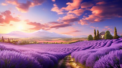 A blooming lavender field during the spring season