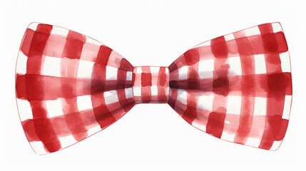 red gingham bowtie, watercolor clipart on white background