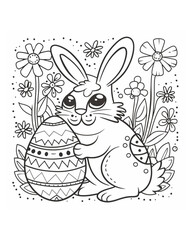 beautiful easter bunny with easter egg coloring page for kids for easter