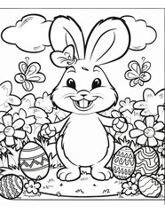 beautiful easter bunny with easter egg coloring page for kids for easter