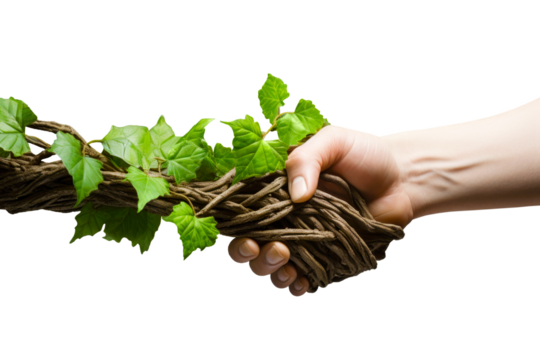 Man and Green Nature Handshake, Green Deal Concept. Isolated on White and PNG Transparent Background