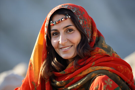Joyful Pashtun Middle-aged Woman with traditional clothes and a warm smile