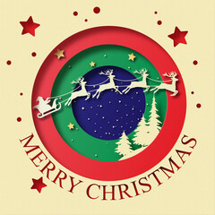paper winter composition with santa claus in sleigh