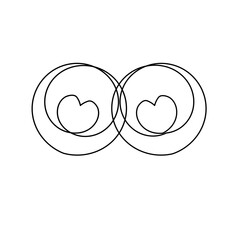 graphic made of black lines with two connected structures with a heart in the center and a circular frame, modern abstract design, simple minimalist graphic, love and feeling, imagination,