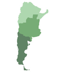 Argentina map. Map of Argentina in three main regions
