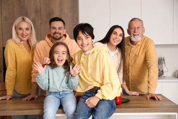 Portrait of big family in kitchen