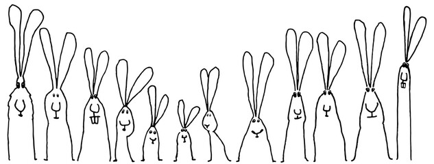 Bunny Gang - hand-drawn illustration with black lines on transparent background
