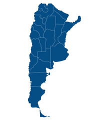 Argentina map. Map of Argentina in administrative regions in blue color