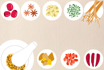 漢方薬の材料フレームポストカード