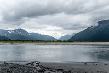 Mountains Under Storm Clouds Along Turnagain Arm in Alaska
