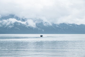 Fishing Boat Going Across Sea in Kenai Fjords National Park in Seward, Alaska