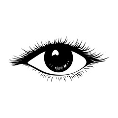 Eye vector illustration, Brush stroke eye,  Black ink vision icon, hand drawn grunge ophthalmologist symbol, vector illustration.