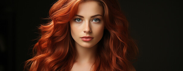 young woman with red hair and beautiful makeup. fashion beauty and fashion concept