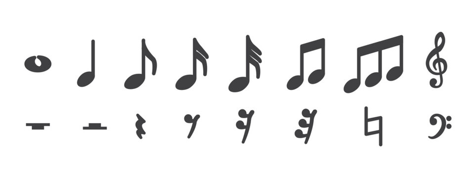 Musical notes icon set. Music notes icons collection. Musical note vector. Music elements. Simple musical notes signs. Isolated music notes on transparent background. 