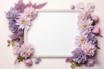 Fototapeta na wymiar flower bouquet and frame left side in white