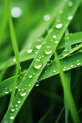 Photo dew drops on grass background
